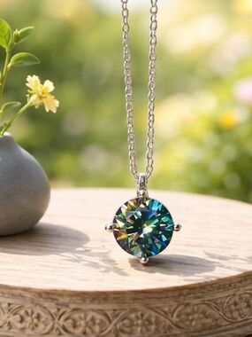 Mystic Rainbow Moissanite Pendant – 2 Carat (8mm) – GRA Certified